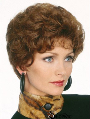 Short Brown Classics Hair Wigs Layered Cut Short Length Wavy Style