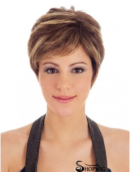 Boycuts Straight Brown Capless Trendy Short Wigs