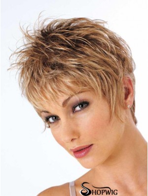 Short Brown Wig Cropped Length Wavy Style With Synthetic Boycuts