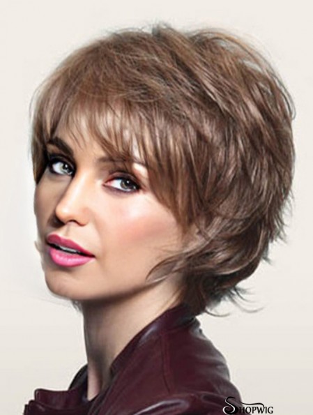 8 inch Comfortable Wavy Layered Brown Short Wigs