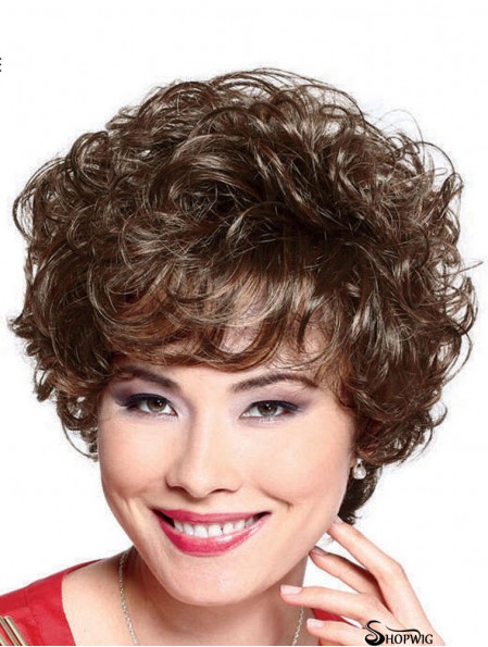 6.5 inch Flexibility Curly With Bangs Brown Short Wigs