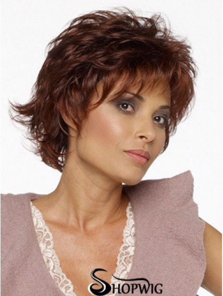 Layered Wavy Auburn Capless Natural Short Wigs