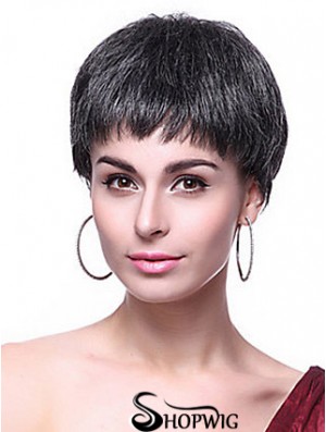 Boycuts Straight Black Capless Hairstyles Short Wigs