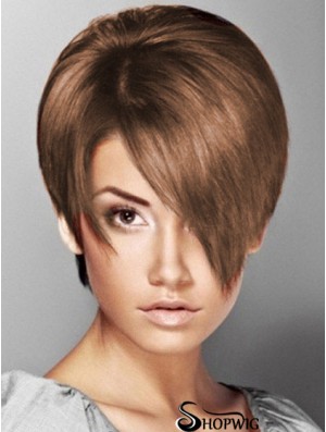 Boycuts Straight Brown Capless Soft Short Wigs