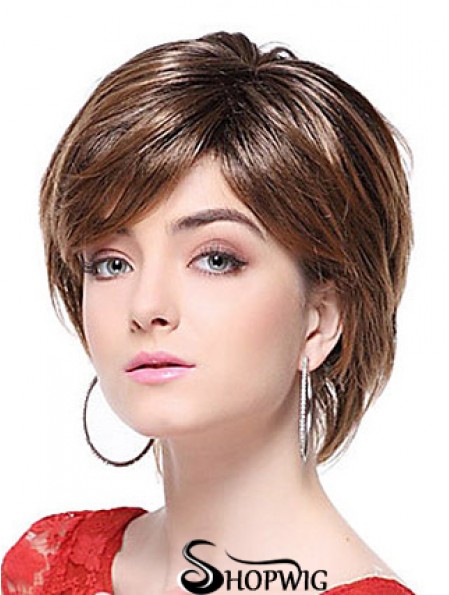 With Bangs Straight Brown Capless Stylish Short Wigs