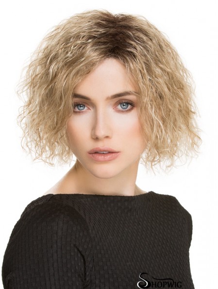 Chin Length Without Bangs 10 inch Curly Blonde Medium Wigs