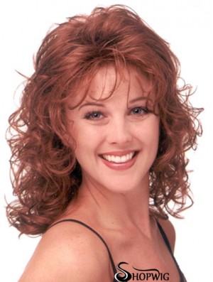 Red Wig Shoulder Length Curly Style With Capless Classic Cut