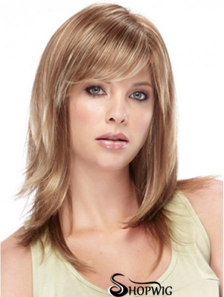 Amazing Straight Brown Shoulder Length With Bangs Medium Wigs