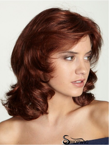 Shoulder Length With Bangs 15 inch Curly Red Medium Wigs