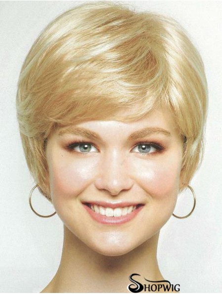 Chin Length Layered 8 inch Straight Blonde Medium Wigs