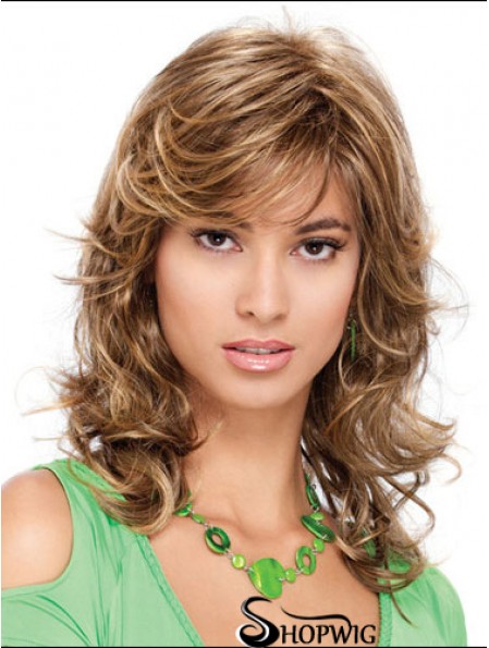 Popular Curly Blonde Shoulder Length Classic Medium Wigs