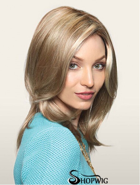 Comfortable Blonde Straight Layered Monofilament Long Wigs