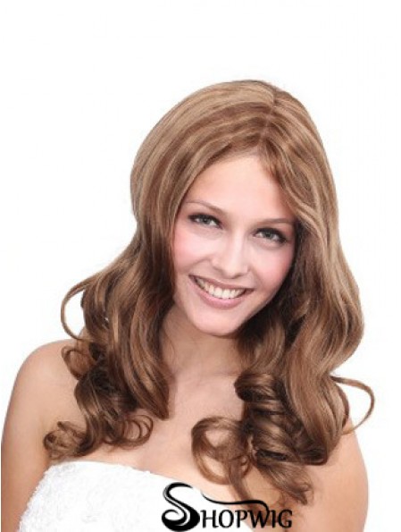 No-Fuss Brown Wavy Without Bangs 100% Hand-tied Long Wigs