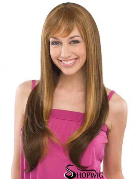 Fashionable Brown Straight With Bangs Capless Long Wigs