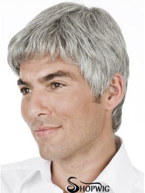 Grey Straight Short Remy Human 100% Hand Tied Mens Wig Shop 