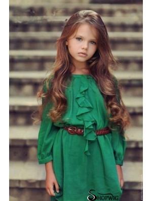 Wavy Long Auburn Remy Human Hair Monofilament Kids Wigs