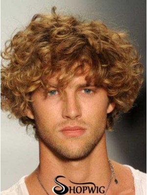 Blonde 8 inch Remy Human Curly Layered Lace Front Mens Wigs