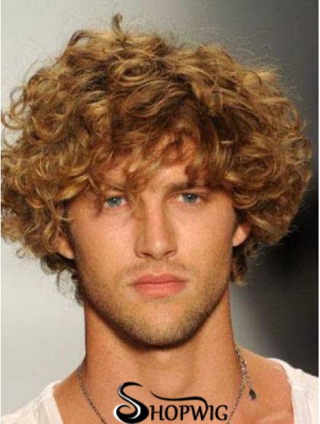 Blonde 8 inch Remy Human Curly Layered Lace Front Mens Wigs