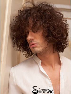 10 inch Remy Human Short Auburn Curly Capless Men Wigs