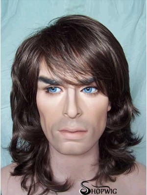 12 inch Brown Synthetic Shoulder Capless Wavy Hair Wigs For Man