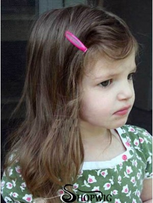 Straight Shoulder Length Brown Remy Human Hair Lace Front Kids Wigs