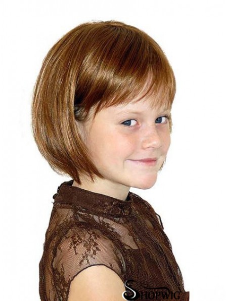 Straight Chin Length Auburn Synthetic 100% Hand-tied Kids Wigs