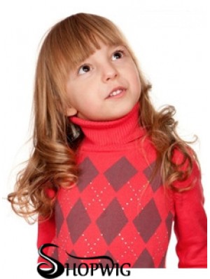 Wavy Long Auburn Remy Human Hair 100% Hand-tied Kids Wigs