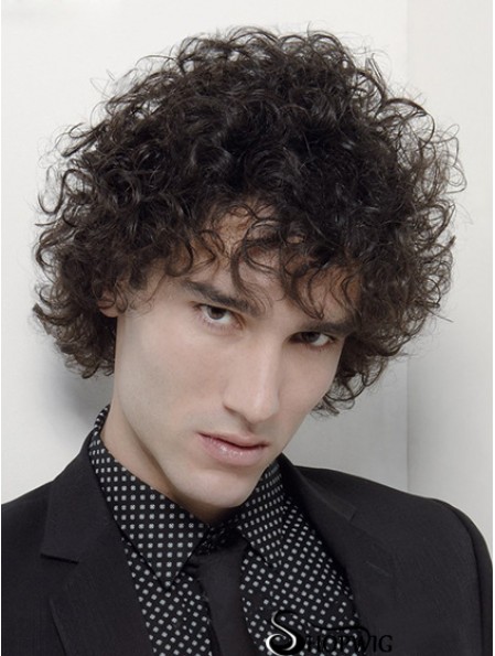 Capless Curly 6 inch Synthetic Short Mans Black Curly Wig