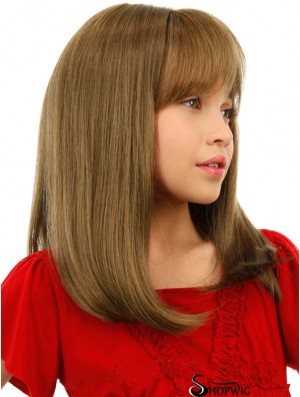 Straight Shoulder Length Blonde Remy Human Hair Lace Front Kids Wigs