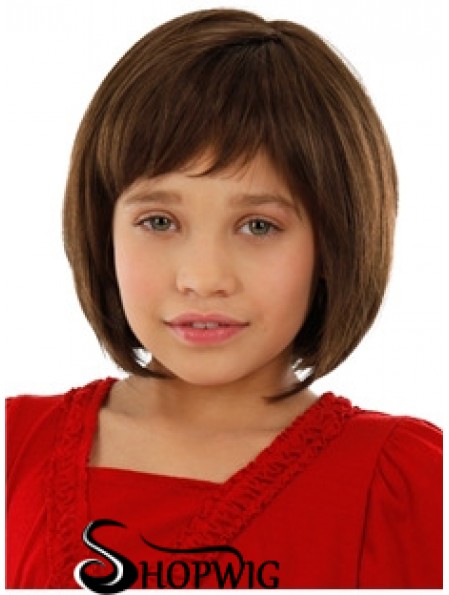 Straight Chin Length Auburn Remy Human Hair 100% Hand-tied Kids Wigs