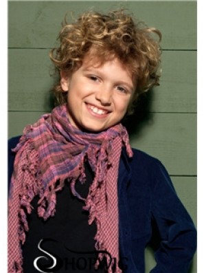 Curly Short Blonde Synthetic Capless Kids Wigs