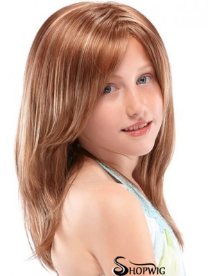 Kids Wigs 100% Hand Tied Straight Style Auburn Color Long Length