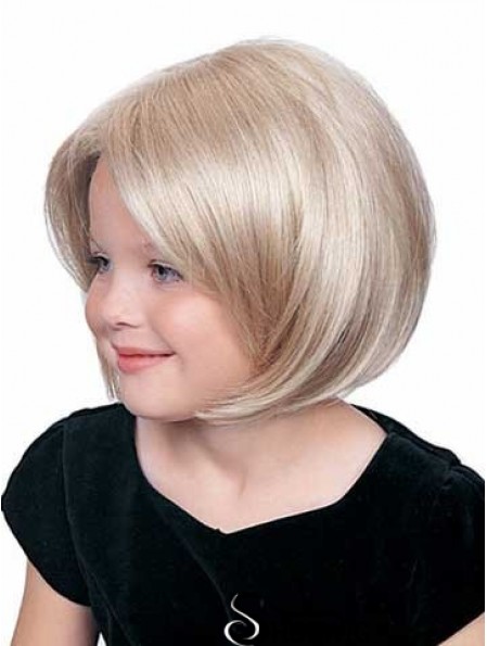 Straight Chin Length Blonde Synthetic Lace Front Kids Wigs