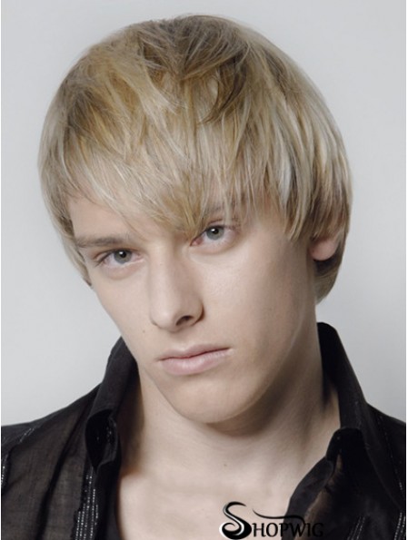 Blonde Capless Remy Human Straight Short Mens Wigs UK