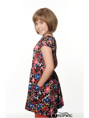 Straight Chin Length Brown Remy Human Hair 100% Hand-tied Kids Wigs