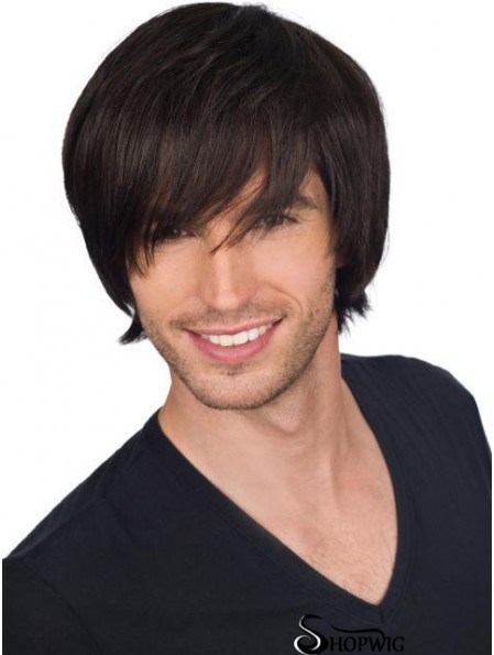 Black Short Full Lace Straight With Bangs Mens Quality Wigs