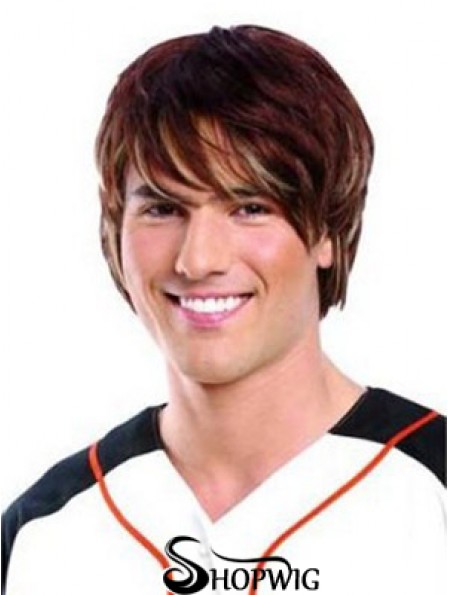 Lace Front Auburn Remy Human Short Straight Mans Wigs