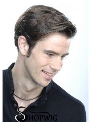 Straight Short 100% Hand Tied Brown Lace Wigs For Men