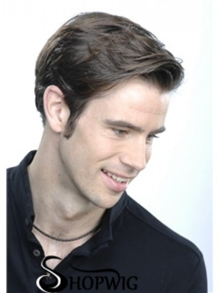 Straight Short 100% Hand Tied Brown Lace Wigs For Men