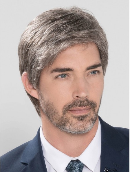 100% Hand-tied Straight Short 4 inch Grey Wigs For Men