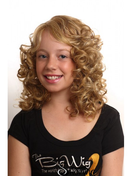 Curly Shoulder Length Blonde Synthetic Capless Kids Wigs