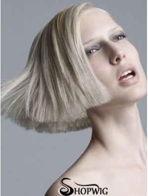 Capless Grey Chin Length Straight 10 inch Platinum Blonde Popular Fashion Wigs
