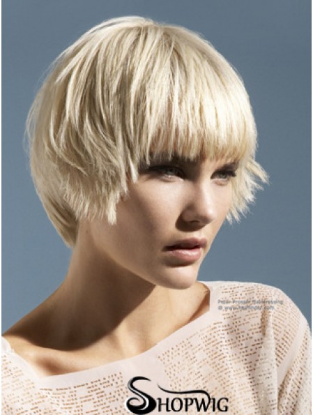 Monofilament Boycuts Short Straight 10 inch Platinum Blonde Convenient Fashion Wigs