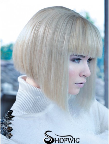 Lace Front Bobs Chin Length Straight 12 inch Platinum Blonde No-Fuss Fashion Wigs