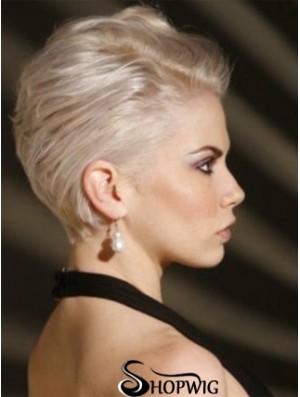 Capless Boycuts Short Straight 8 inch Platinum Blonde Affordable Fashion Wigs