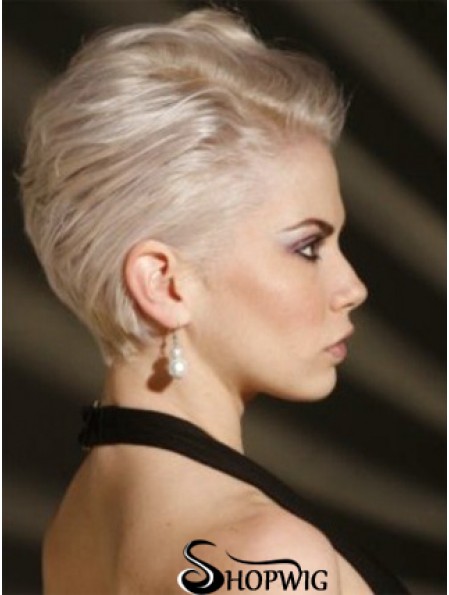 Capless Boycuts Short Straight 8 inch Platinum Blonde Affordable Fashion Wigs