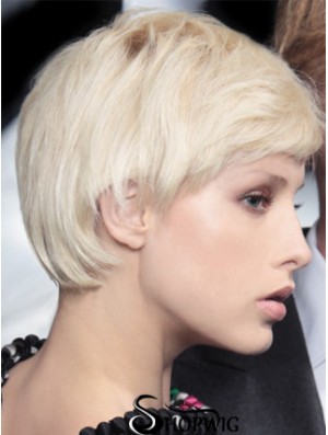 Monofilament Boycuts Short Straight 8 inch Platinum Blonde Incredible Fashion Wigs