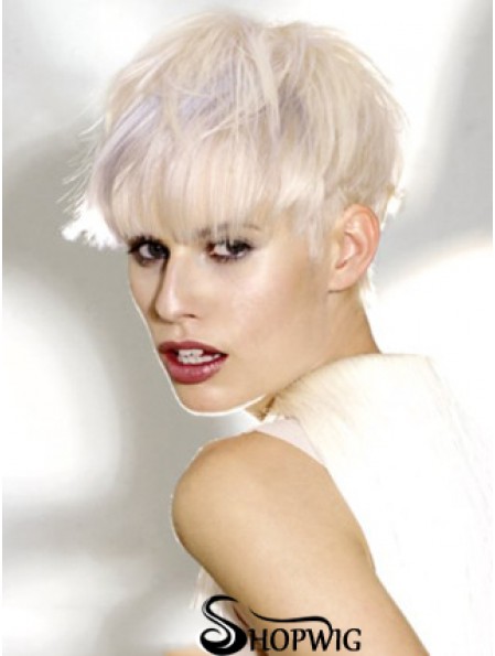 Monofilament Boycuts Short Straight 8 inch Platinum Blonde Ideal Fashion Wigs