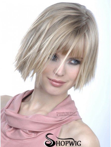 Monofilament Bobs Chin Length Straight 10 inch Platinum Blonde Good Fashion Wigs