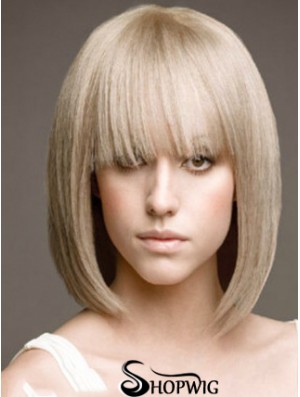 Full Lace Bobs Chin Length Straight 12 inch Platinum Blonde Beautiful Fashion Wigs